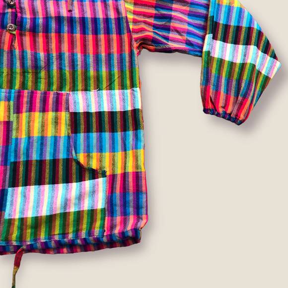 100% Cotton Rainbow Multicolor Mexican Baja Pullover Hoodie Drug Rug Size Medium - Picture 4 of 4